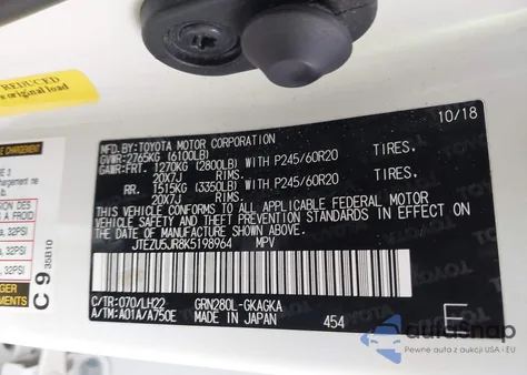 2019 Toyota 4Runner Limited Nightshade from USA, damaged, VIN JTEZU5JR8K5198964